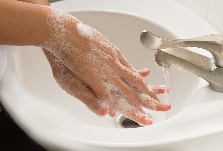 Hands being washed with soap