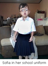 Sofia shows off her school uniform