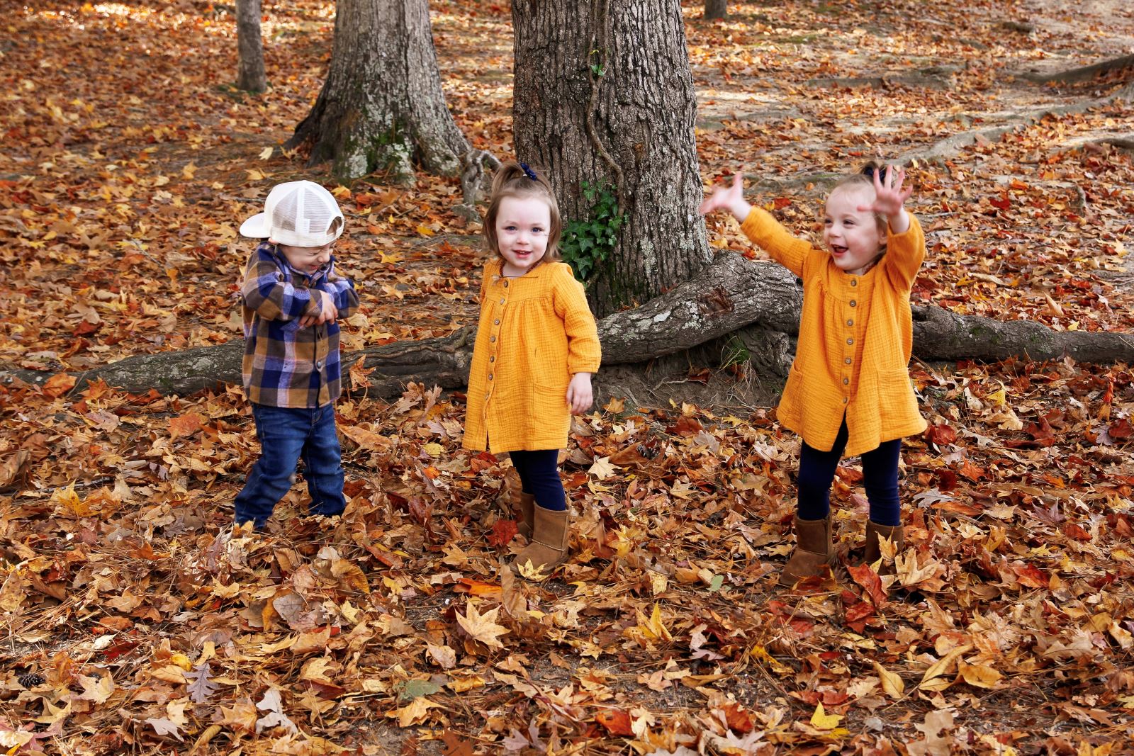 Turnmire triplets playing in the leaves