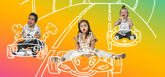 Three kids riding imaginary go carts