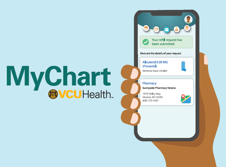 Hand holding iphone with MyChart app